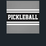 PICKLEBALL Sportief Zwart Wit Grijs Racing Stripes Canvas Afdruk<br><div class="desc">Dit leuke sportieve ontwerp is voorzien van PICKLEBALL tekst in een gemarkeerde brede zwarte streep met dubbele witte strepen tegen een grijze achtergrond.</div>