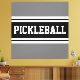 PICKLEBALL Sportief Zwart Wit Grijs Racing Stripes Canvas Afdruk