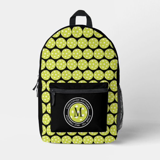 Pickleball Sports Funny Quote Naam Initiaal Zwart Bedrukte Rugzak (Voorkant)