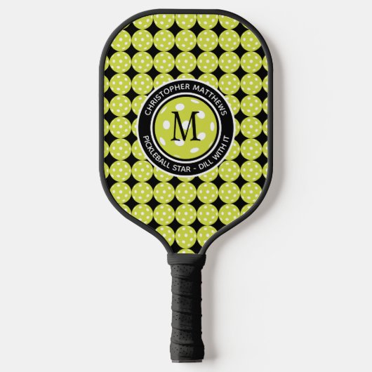 Pickleball Star Custom Quote Name Initiaal Black Pickleball Paddle (Voorkant)
