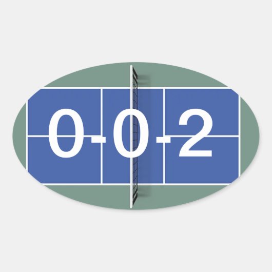 Pickleball Sticker "0-0-2" op Pickleball Court (Voorkant)