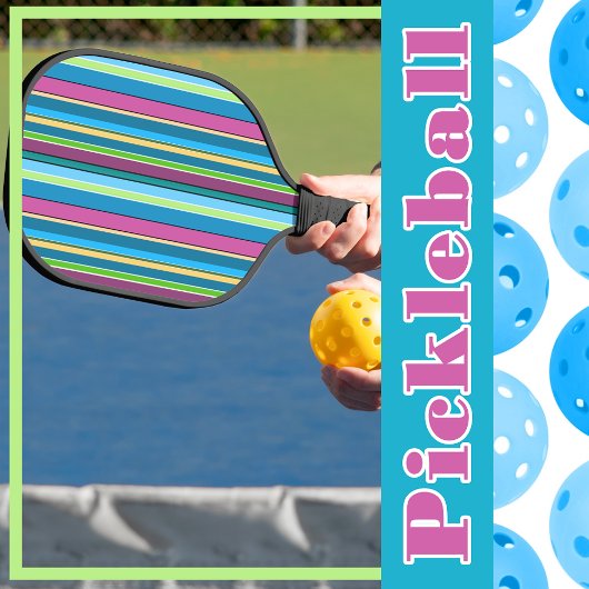 Pickleball Stripes Blauw Paarse Turquoise Geel Paddle