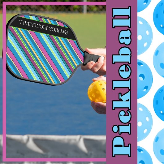 Pickleball Stripes Paarse Turquoise gepersonalisee Paddle