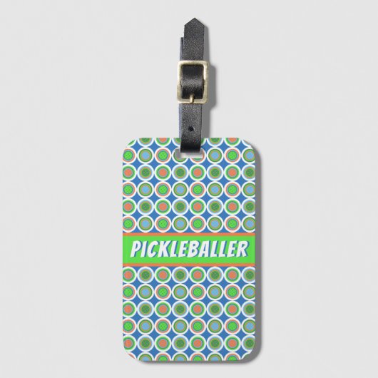 Pickleball Summer Polka Dot Oranje Green Blue Ball Bagagelabel (Voorkant (verticaal))