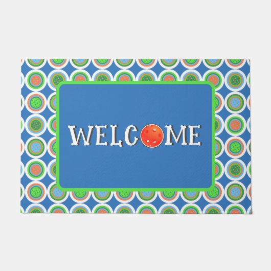 Pickleball Summer Polka Dot Oranje Green Blue Ball Deurmat (Voorkant)