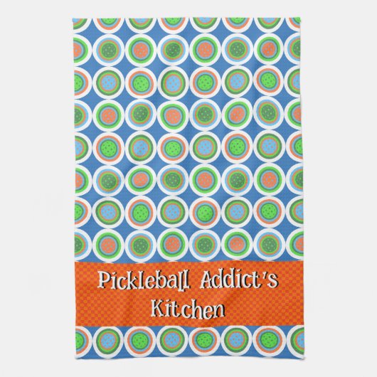 Pickleball Summer Polka Dot Oranje Green Blue Ball Theedoek (Verticaal)