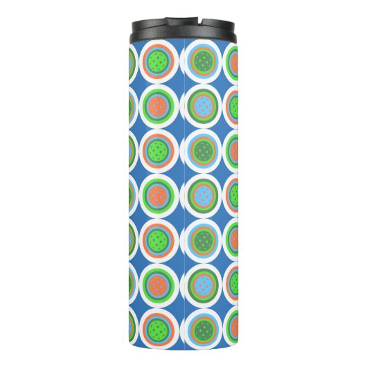 Pickleball Summer Polka Dot Oranje Green Blue Ball Thermosbeker (Achterkant)