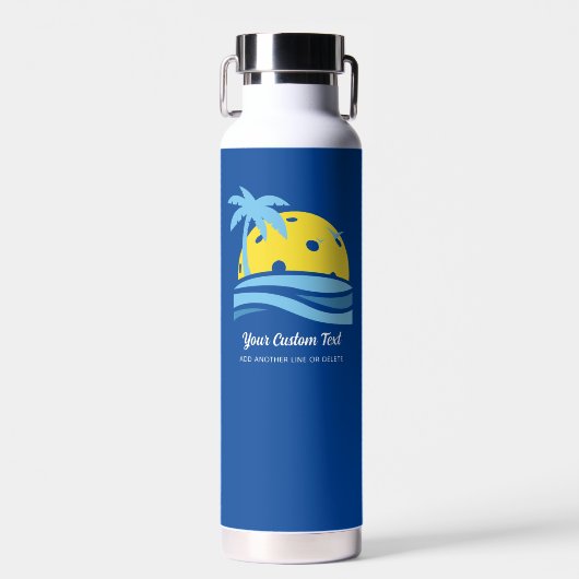 Pickleball Sun Palm Trees Aangepaste tekst Waterfles (Voorkant)