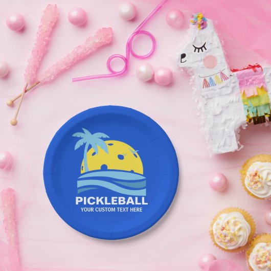Pickleball Sun Palm Trees Pickleball Party Custom Papieren Bordje (Feest)