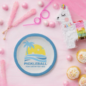 Pickleball Sun Palm Trees Pickleball Party Custom Papieren Bordje (Feest)