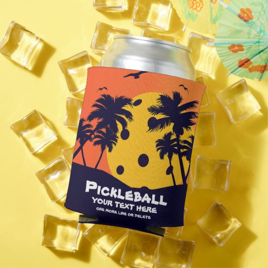 Pickleball Sun Palm Trees voegen aangepaste tekst Blikjeskoeler (Insitu Zomer)