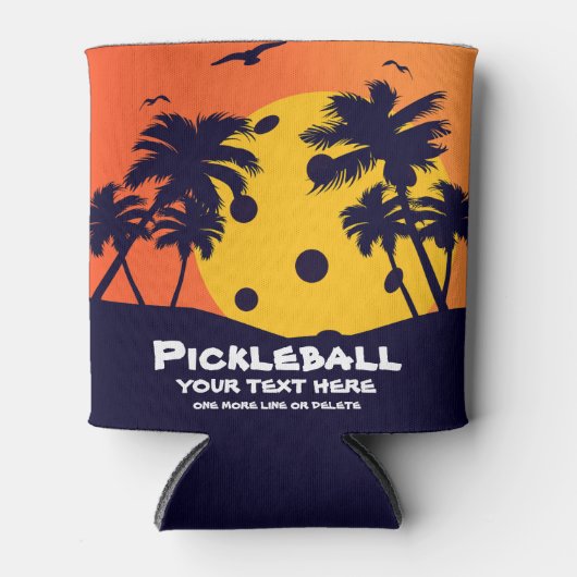 Pickleball Sun Palm Trees voegen aangepaste tekst  Blikjeskoeler (Voorkant)