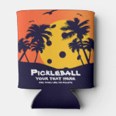 Pickleball Sun Palm Trees voegen aangepaste tekst Blikjeskoeler (Achterkant)