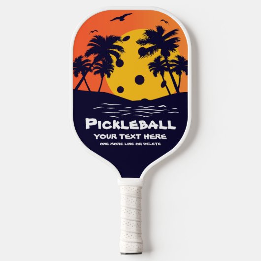 Pickleball Sun Palm Trees voegen aangepaste tekst  Paddle (Voorkant)
