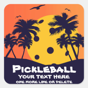 Pickleball Sun Palm Trees voegen aangepaste tekst  Vierkante Sticker