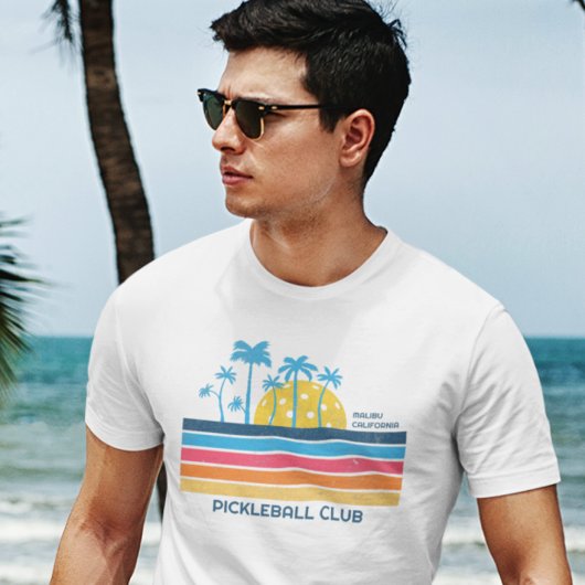 Pickleball Sunset Cool Retro Stripes Aangepaste te T-shirt