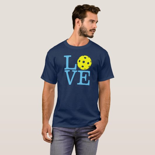 Pickleball T-shirt: "LOVE" Navy Blue (Mannen) T-shirt (Voorkant volledig)
