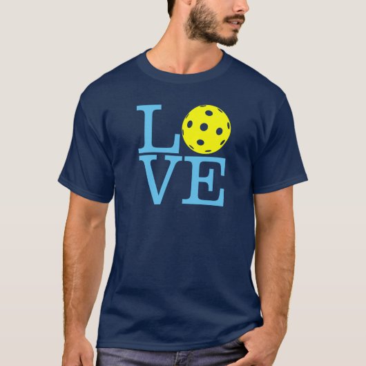 Pickleball T-shirt: "LOVE" Navy Blue (Mannen) T-shirt (Voorkant)