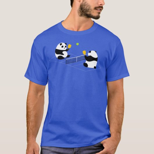 Pickleball T-shirt: "Pickleball Pandas" (blauw) T-shirt (Voorkant)