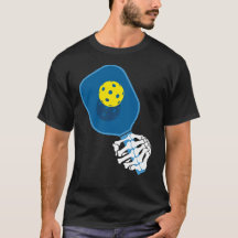 Pickleball T-shirt: Skeleton Hand Holding Paddle