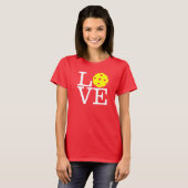 Pickleball T-shirt voor dames: "LOVE" (rood) (Voorkant volledig)