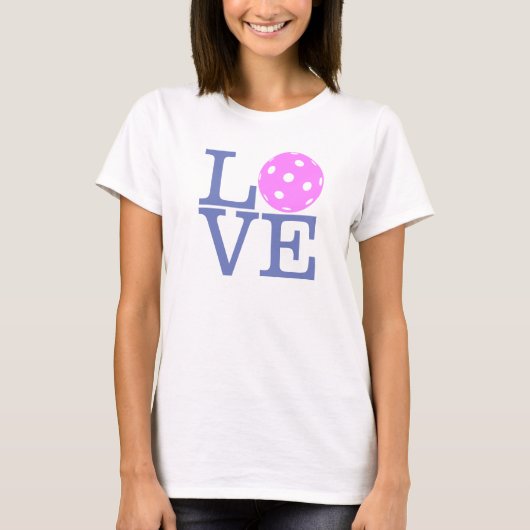 Pickleball T-shirt voor dames: "LOVE" (roze) (Voorkant)