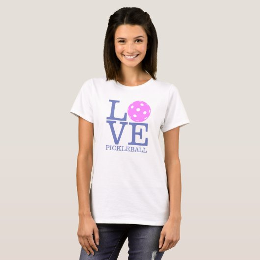 Pickleball T-shirt voor dames: "LOVE" (roze) (Voorkant volledig)