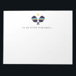 Pickleball te doen na Pickleball speler Notitieblo Notitieblok<br><div class="desc">Dit notitieblok heeft een levendig,  leuk patroon met gestreepte Pickleball paddles. In tinten blauw,  groen en geel. Tekst luidt "To Do After Pickleball... " maar is aanpasbaar met een zin of naam naar keuze. Maakt een geweldig cadeau voor Pickleball spelers. Onderdeel van een collectie van Parcel studios.</div>