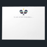 Pickleball te doen na Pickleball speler Notitieblo Notitieblok<br><div class="desc">Dit notitieblok heeft een levendig,  leuk patroon met gestreepte Pickleball paddles. In tinten blauw,  groen en geel. Tekst luidt "To Do After Pickleball... " maar is aanpasbaar met een zin of naam naar keuze. Maakt een geweldig cadeau voor Pickleball spelers. Onderdeel van een collectie van Parcel studios.</div>