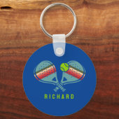 Pickleball Team Gestreepte Paddles Custom Sleutelhanger (Achterkant)