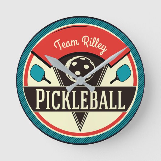 Pickleball Team Player Name Monogram Ronde Klok (Voorkant)