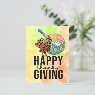 Pickleball Thanksgiving met kalkoen en racket Briefkaart