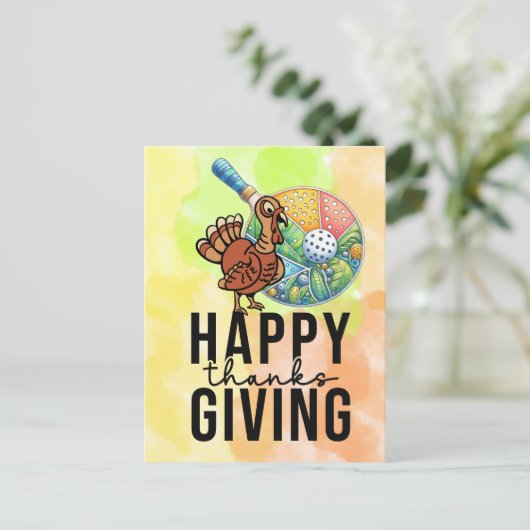 Pickleball Thanksgiving met kalkoen en racket Briefkaart (Staand voorkant)