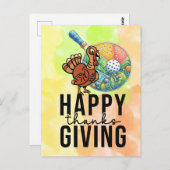 Pickleball Thanksgiving met kalkoen en racket Briefkaart (Voorkant / Achterkant)