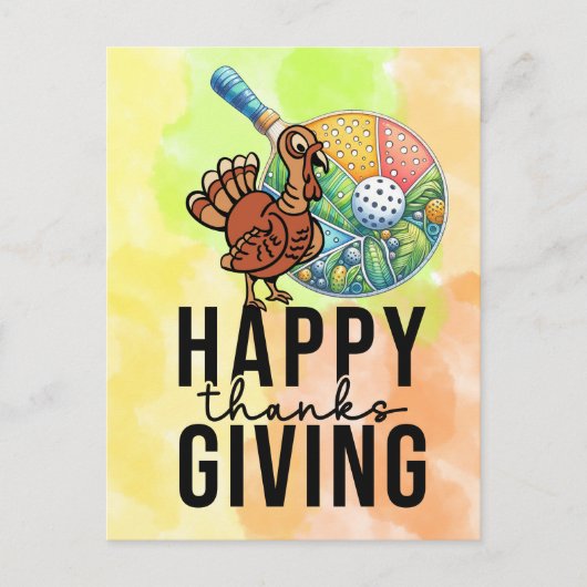 Pickleball Thanksgiving met kalkoen en racket Briefkaart (Voorkant)
