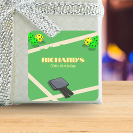 Pickleball Thema Sport Dinken Verjaardagsfeest Vierkante Sticker