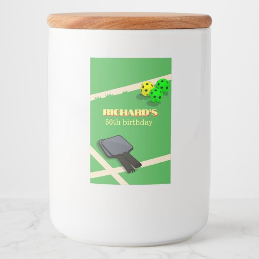 Pickleball Thema Sport Dinken Verjaardagsfeest Voedselcontainer Etiket (Voorkant)