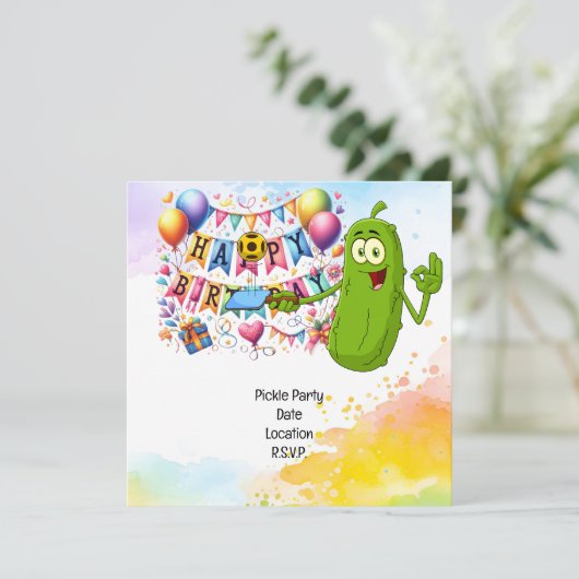 Pickleball thema verjaardagsfeestje save the date (Staand voorkant)