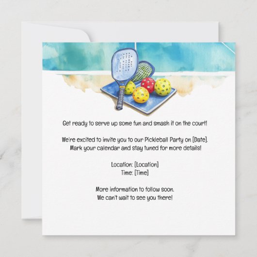 Pickleball themafeest kaart (Achterkant)