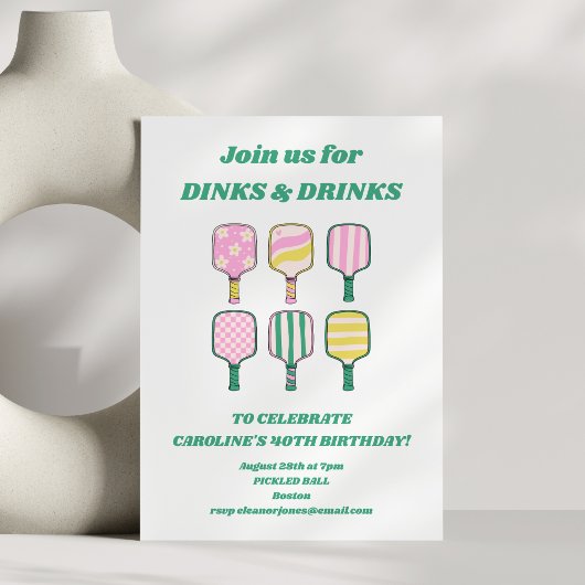 Pickleball Theme Roze Groene Retro Verjaardagsfees Kaart