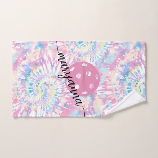 Pickleball Tie Dye Script Persoonlijk Sport Hand Handdoek (Handdoek)