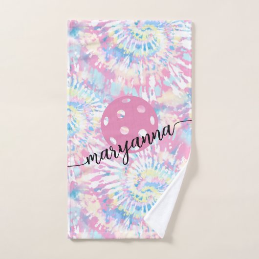 Pickleball Tie Dye Script Persoonlijk Sport Hand Handdoek (Handdoek)