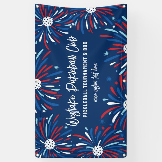 Pickleball Toernooi Party Patriottisch Vuurwerk Spandoek (Verticaal)