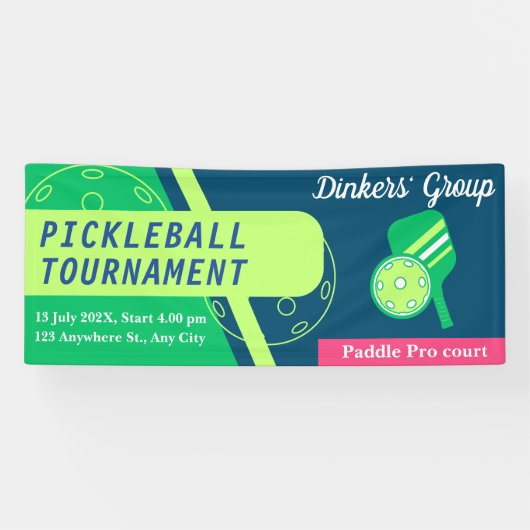 Pickleball Tournament Banner Groen en Blauwgroen B (Horizontaal)