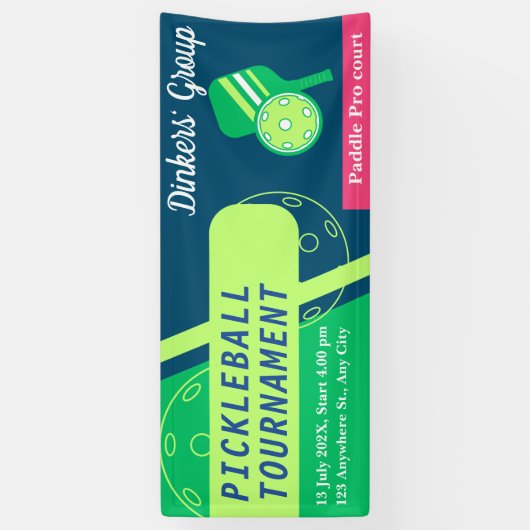 Pickleball Tournament Banner Groen en Blauwgroen B (Verticaal)