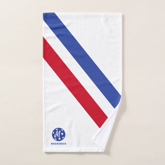 Pickleball Towel Rood Wit Blauw Streep Personalise Handdoek (Handdoek)