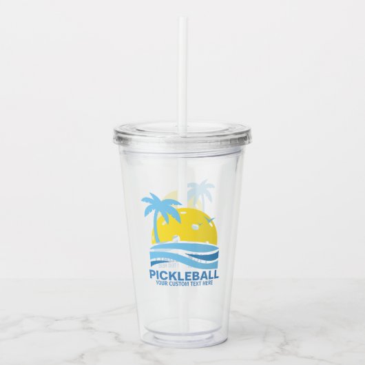 Pickleball Tropical Palm Tree Sun Je aangepaste te Acryl Drinkbeker (Voorkant)