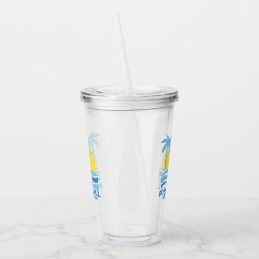 Pickleball Tropical Palm Tree Sun Je aangepaste te Acryl Drinkbeker (Links)