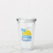 Pickleball Tropical Palm Tree Sun Je aangepaste te Acryl Drinkbeker (Achterkant)