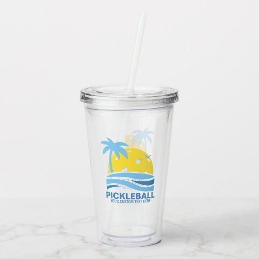 Pickleball Tropical Palm Tree Sun Je aangepaste te Acryl Drinkbeker (Achterkant)